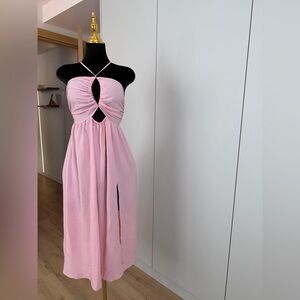 Blush Pink Cutout Halter Midi Dress